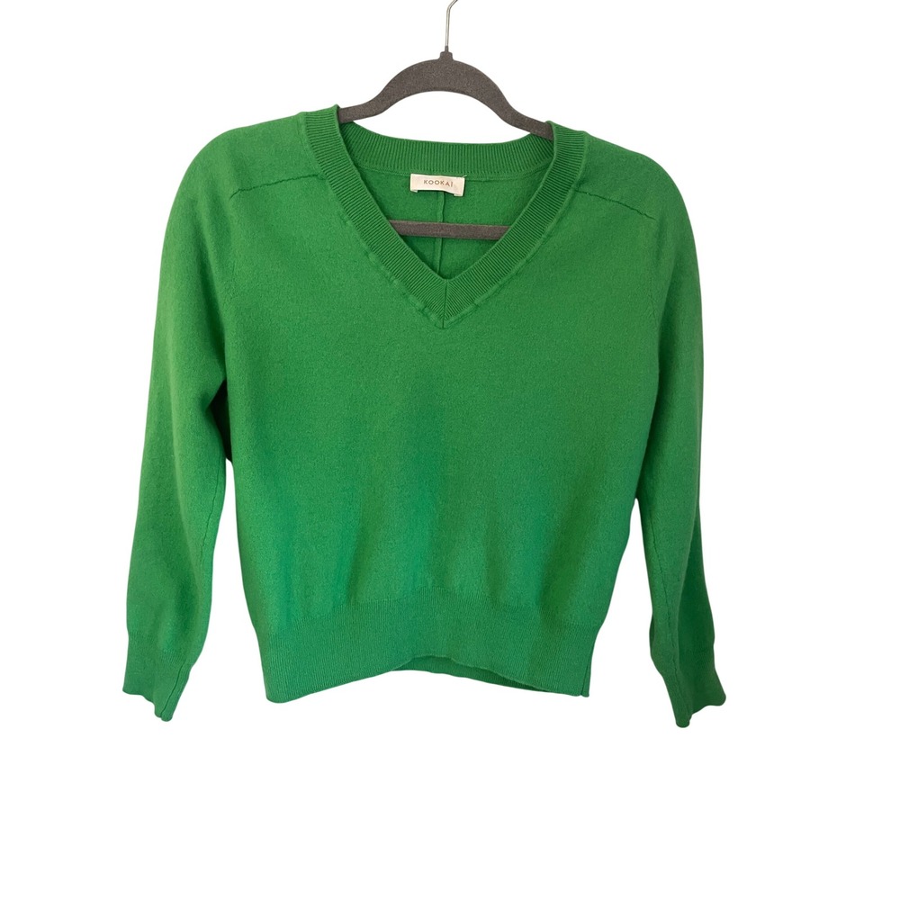 KOOKAI Paris Wool Cashmere V-Neck Sweater Bright Kelly Green Size 1 (US 2-4 / S)